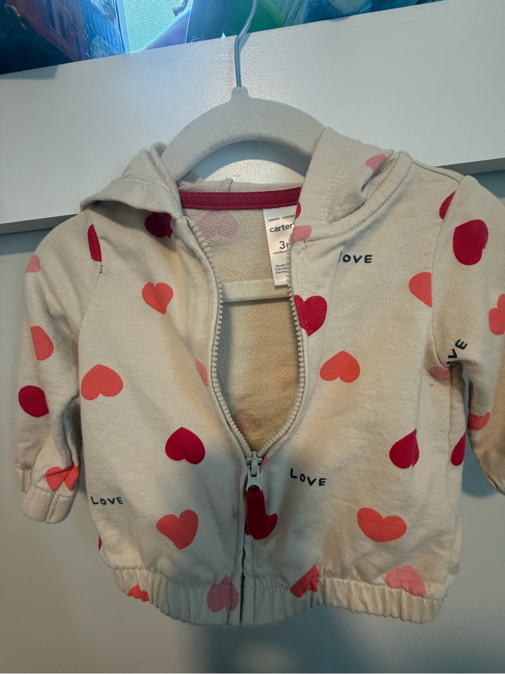 Carter's Cream Zip Hoodie with Pink & Red Heart Print - Picture 3 of 10